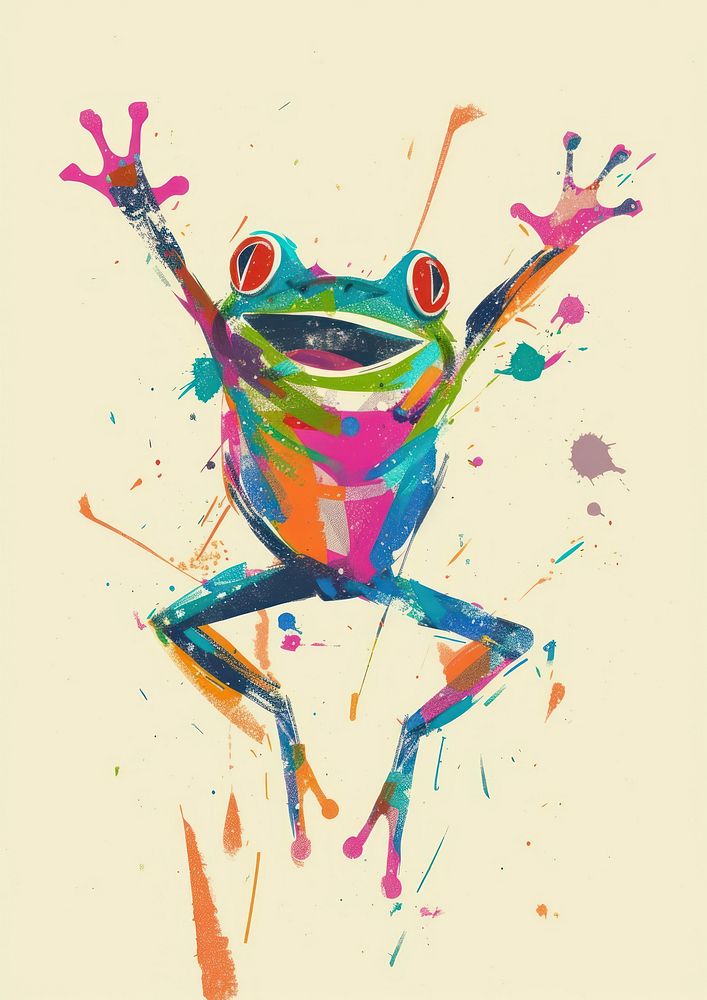 Happy frog celebrating drawing art amphibian.