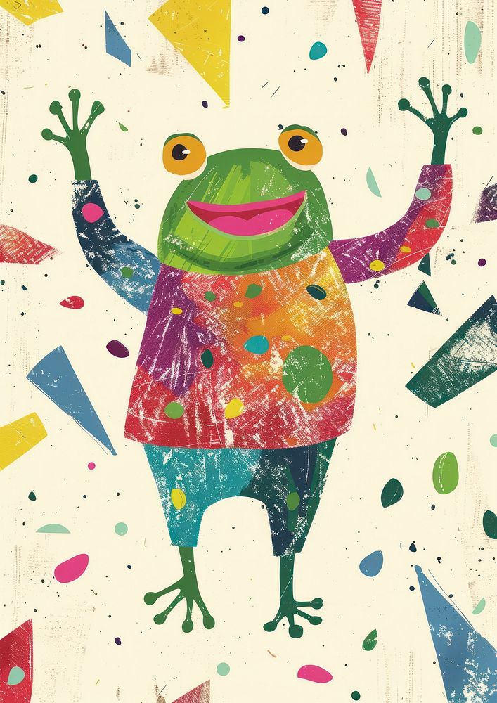 Happy frog celebrating art painting drawing.