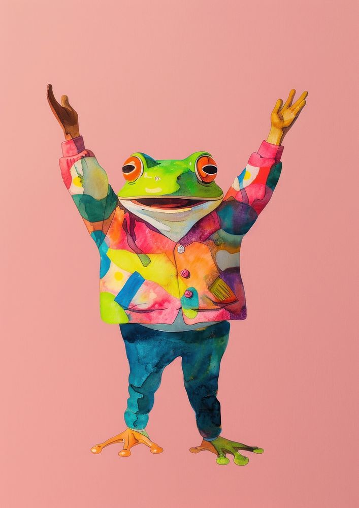 Happy frog celebrating amphibian wildlife animal.