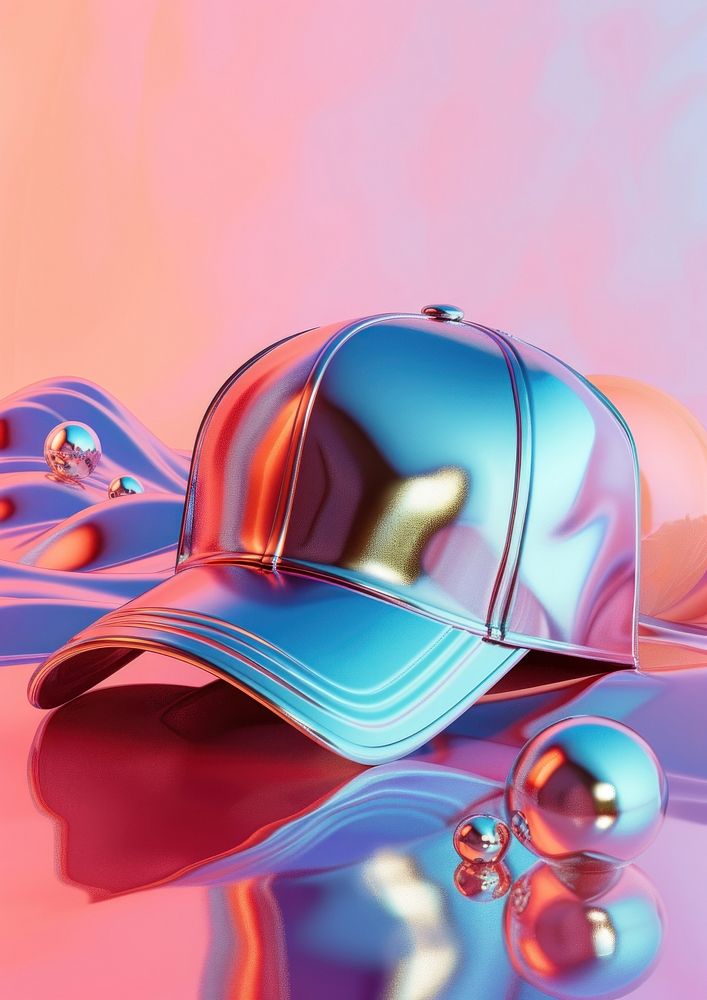 Surreal abstract style cap shiny reflection headgear.