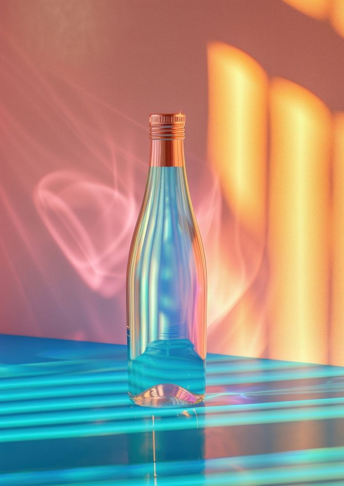 Surreal abstract style bottle glass drink refreshment.