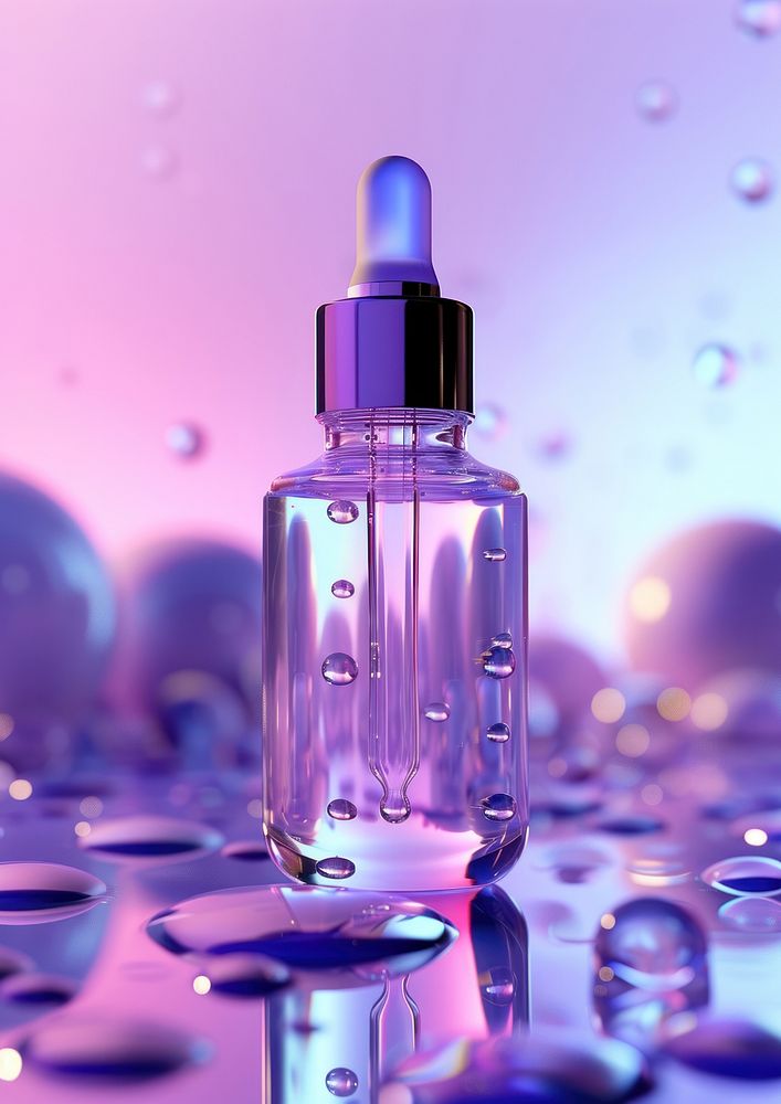 Surreal abstract style dropper bottle cosmetics perfume purple.