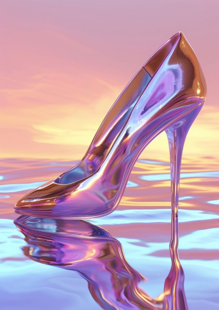 Surreal abstract style heels footwear purple shiny.