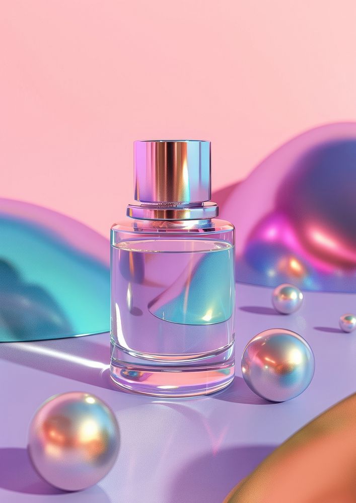 Surreal abstract style perfume cosmetics bottle glass.