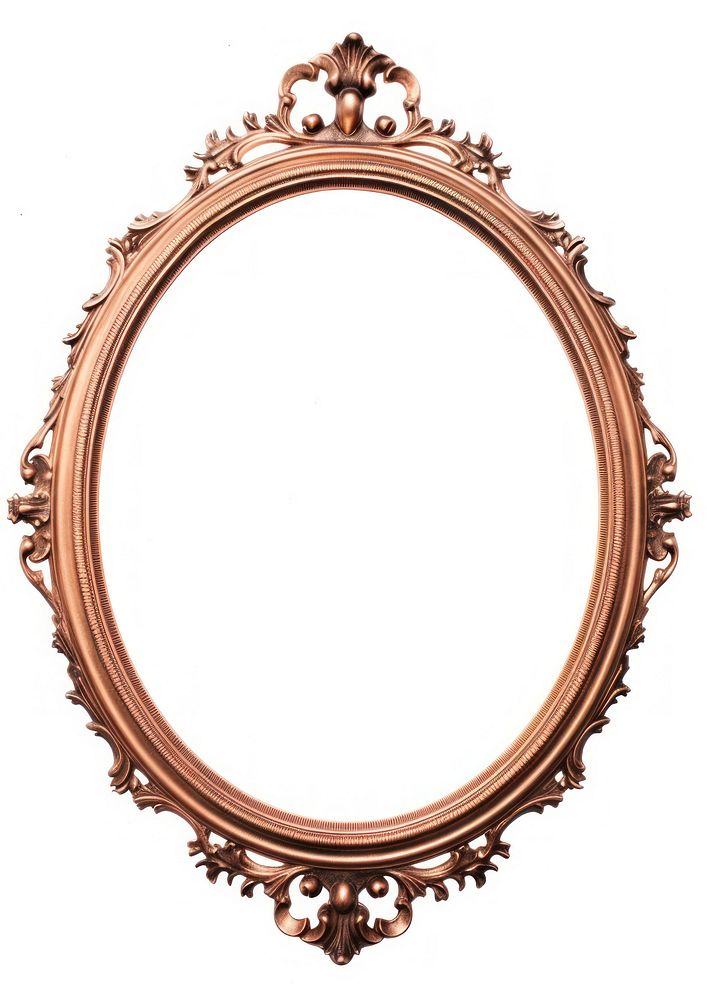 Copper circle frame vintage mirror photo white background.