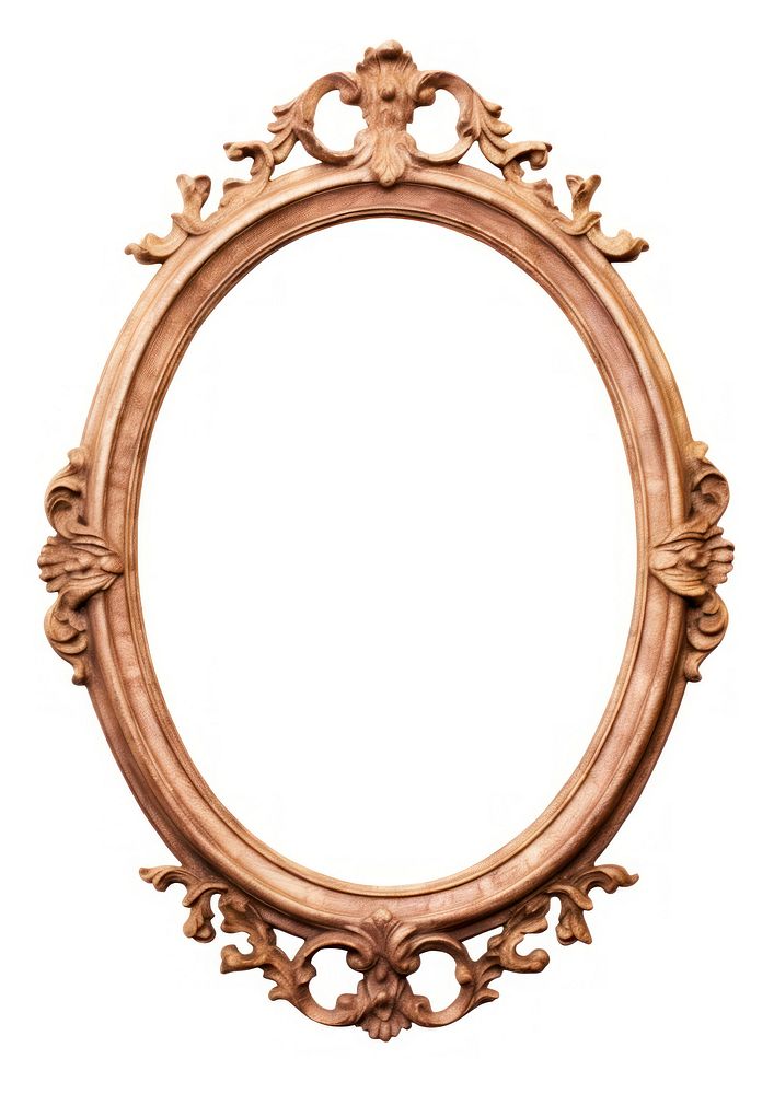 Pastel brown citcle frame vintage mirror photo white background.