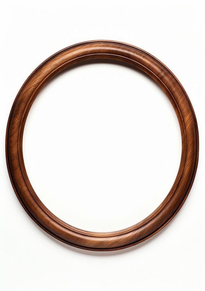 Walnut wood circle frame vintage jewelry photo white background.