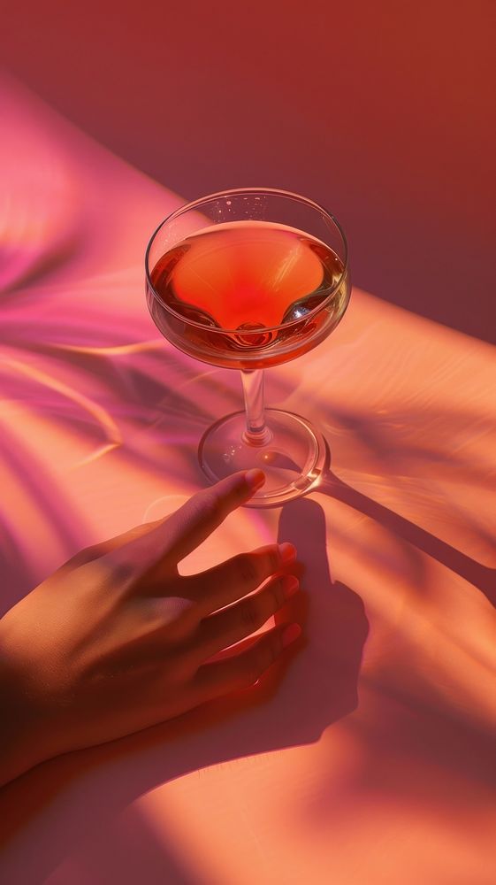 Hand holding cocktail glass drink red cosmopolitan.