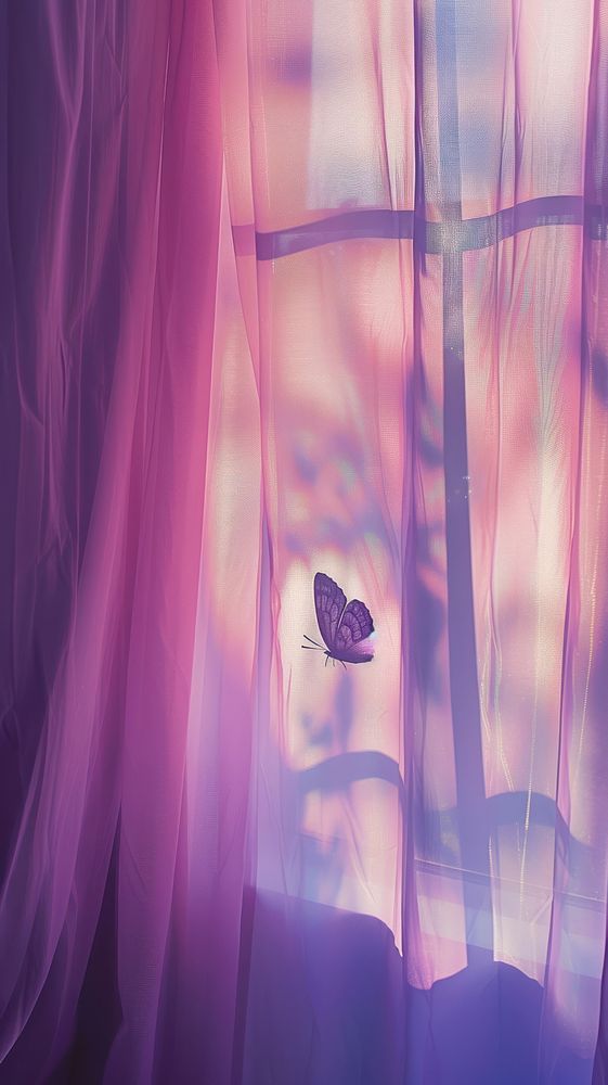 Shadow of butterfly under the curtain purple petal pink.