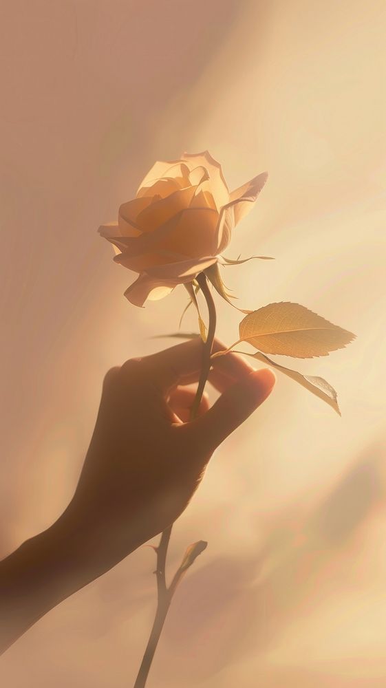 Hand holding rose flower petal plant.