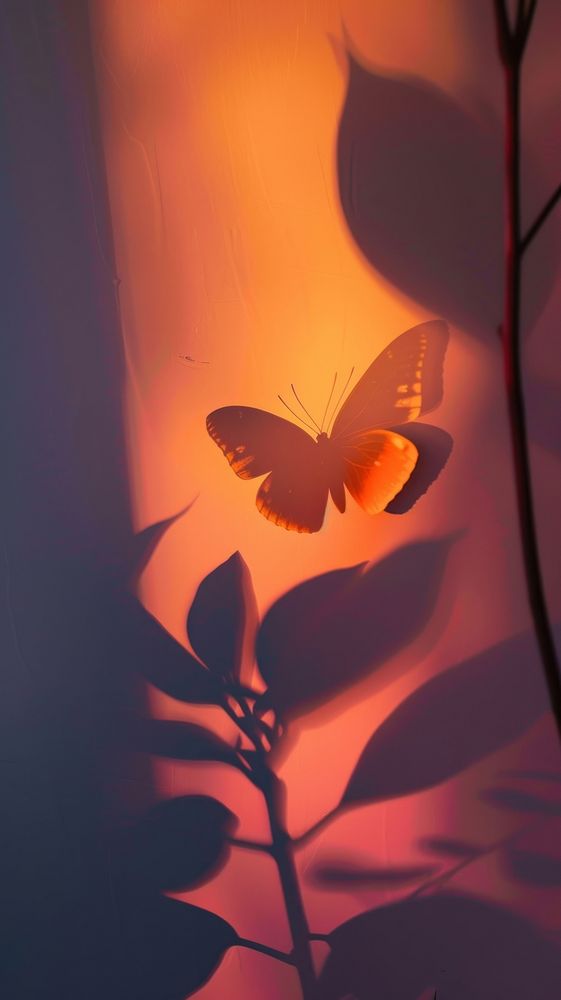 Butterfly backlighting silhouette fragility.