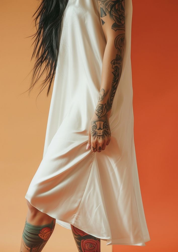 Minimal blank satin dress fashion apparel tattoo.