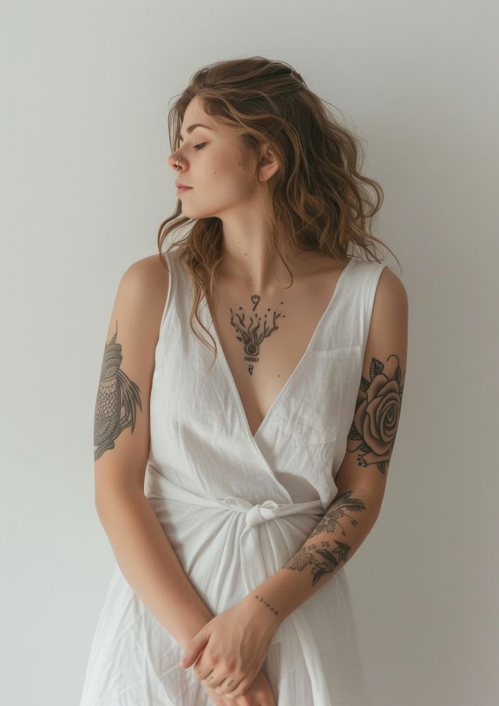 Minimal blank linen dress tattoo fashion adult.