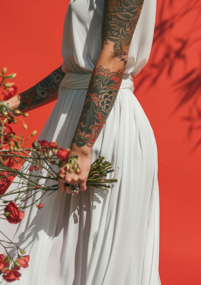 Minimal blank wedding dress tattoo fashion apparel.