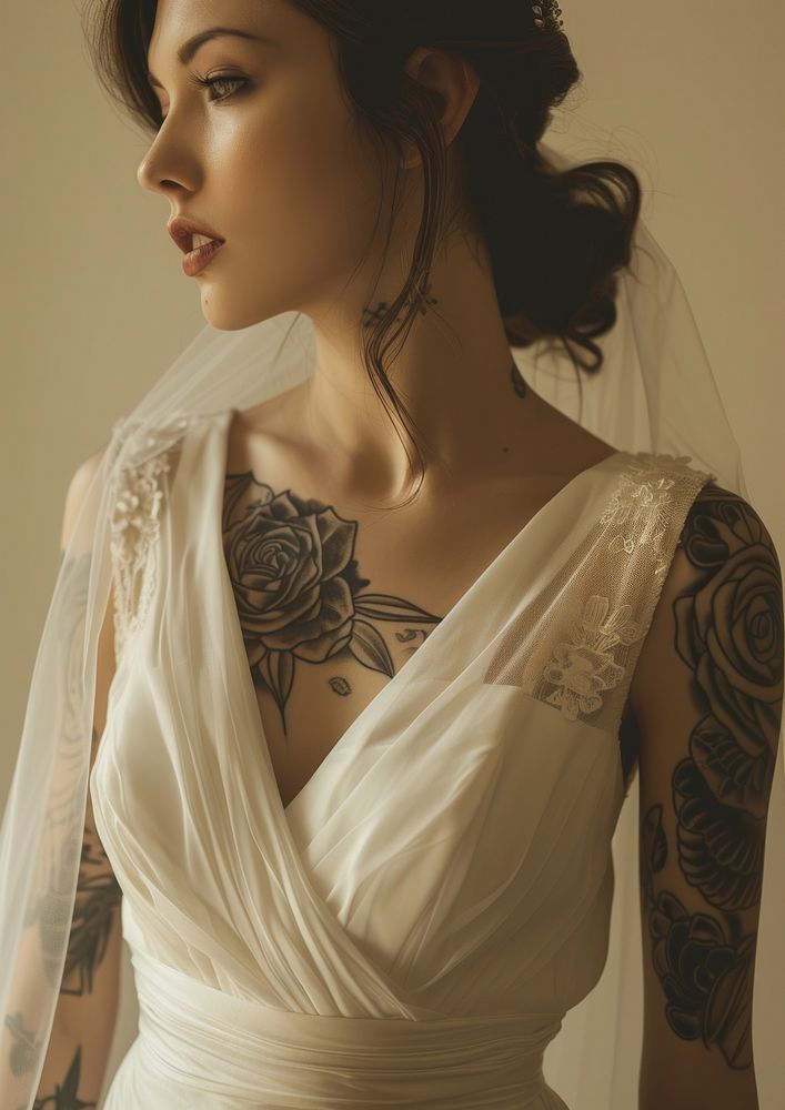 Minimal blank wedding dress fashion tattoo apparel.