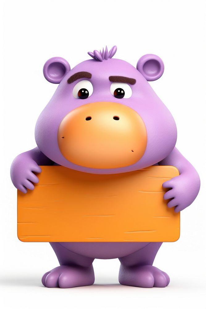 Angry hippo holding board animal cute toy.