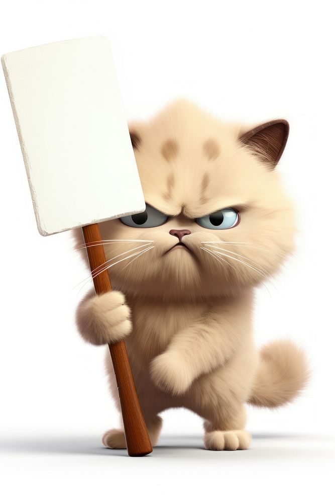 Angry cat holding board animal mammal white.