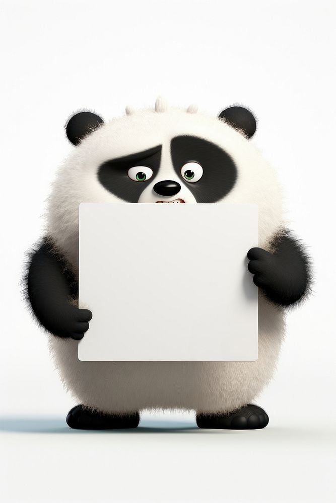 Angry panda holding board animal mammal white.