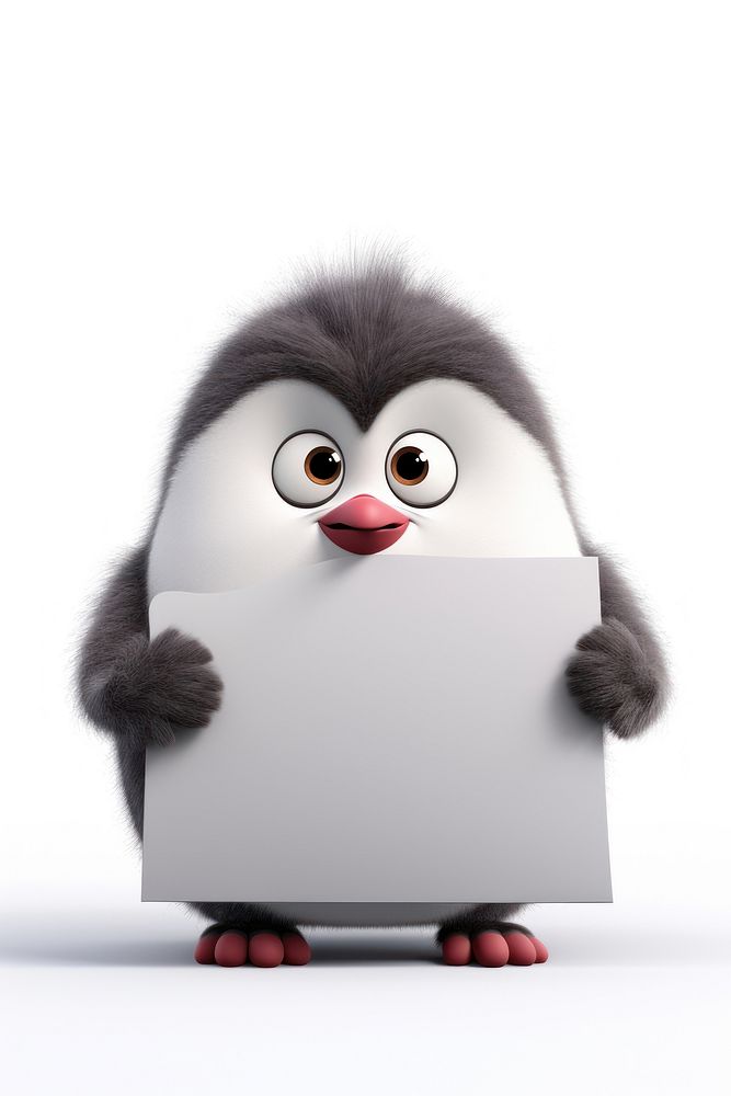 Angry penguin holding board animal bird white background.