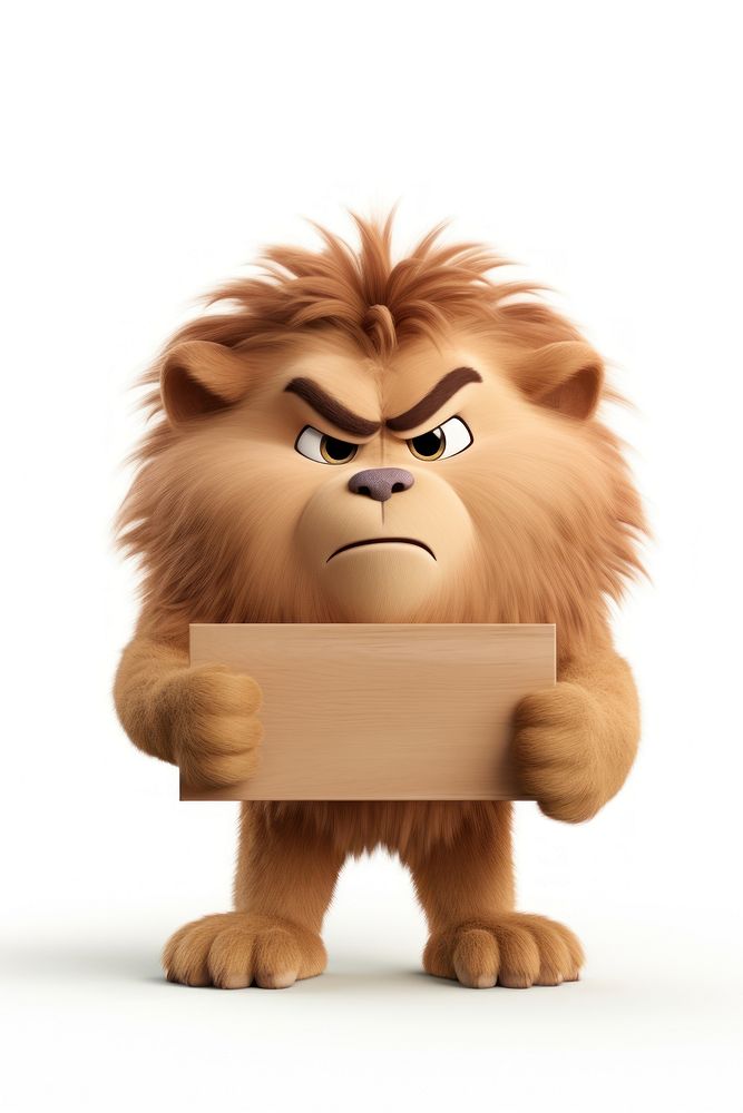 Angry lion holding board mammal animal toy.