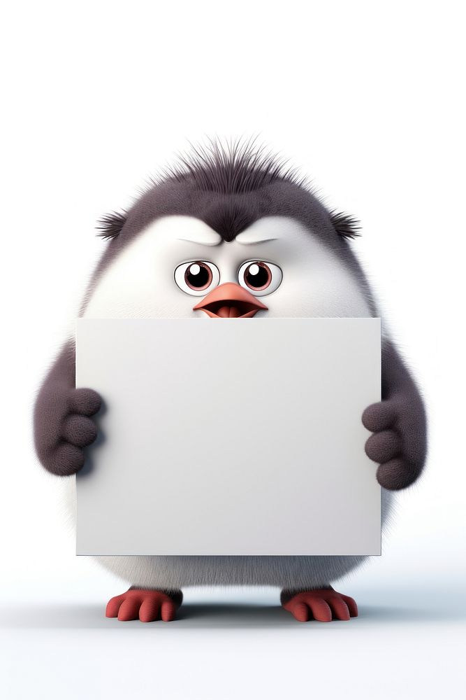 Angry penguin holding board animal cartoon mammal.