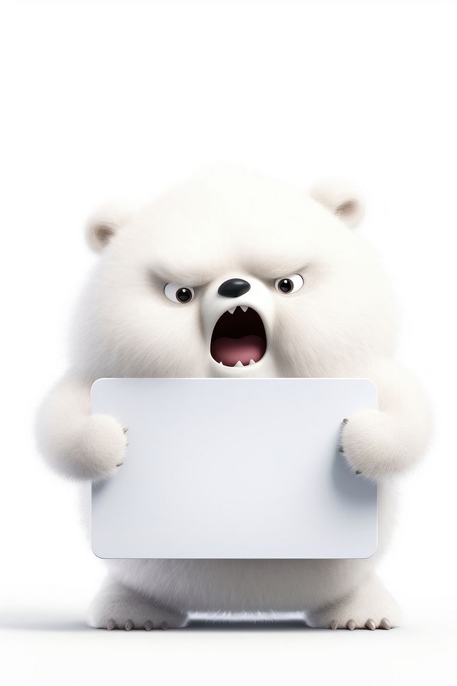 Angry polar bear holding board animal mammal white.