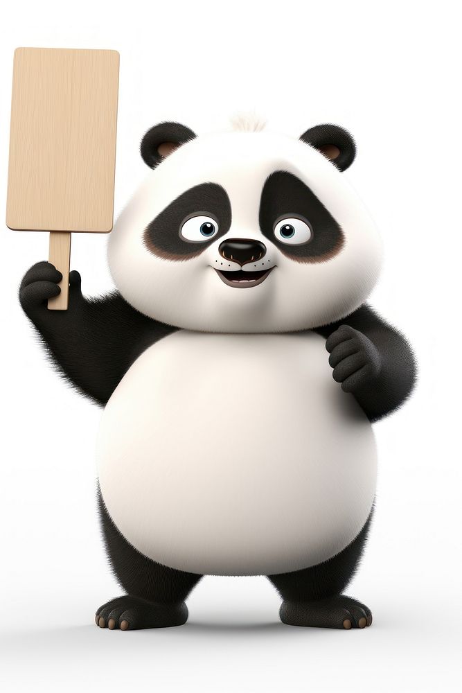 Angry panda holding board standing nature animal.