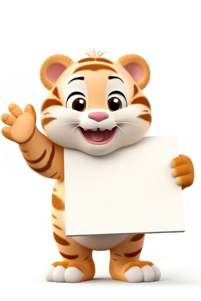 Happy tiger holding board standing animal paper.