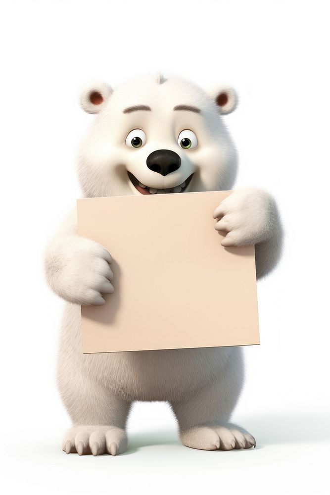 Happy polar bear holding board mammal animal cute.