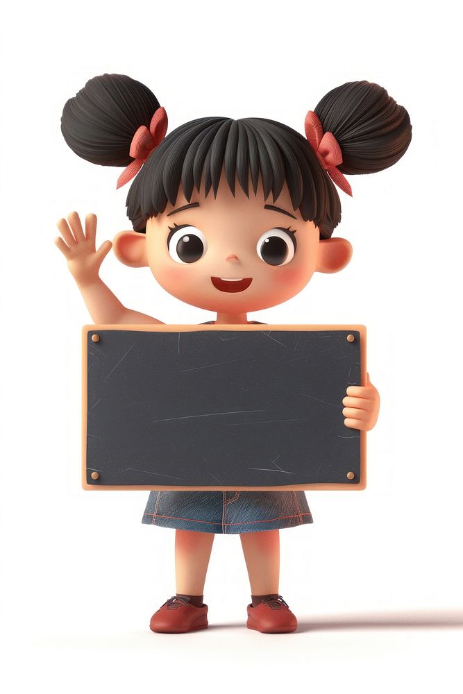 Happy girl holding board blackboard standing person.