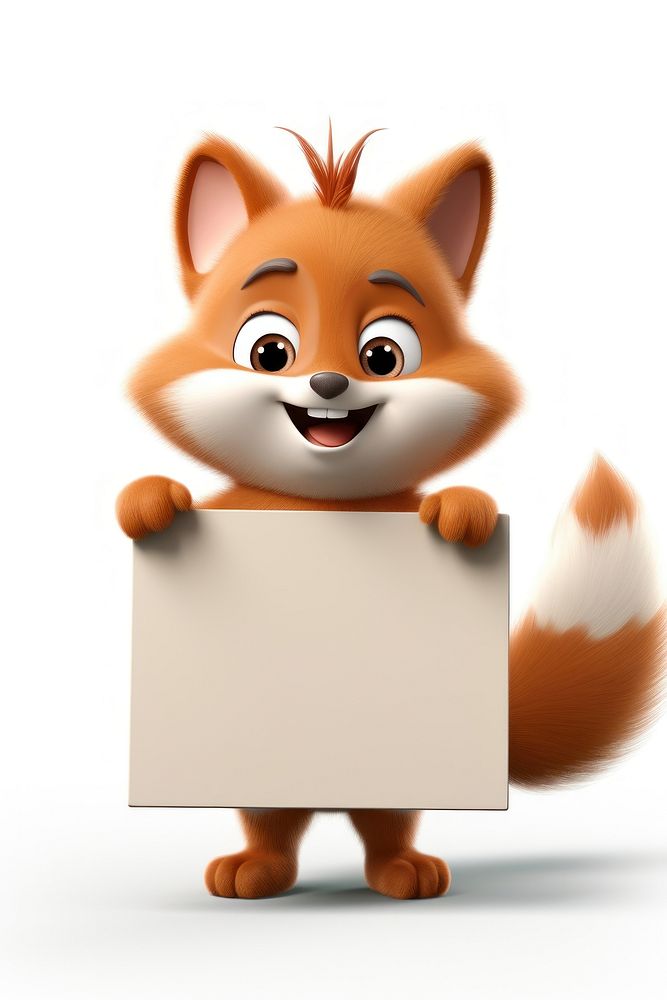 Happy fox holding board animal cute toy.
