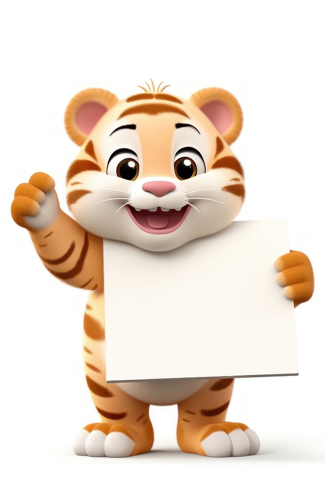 Happy tiger holding board animal paper cute.