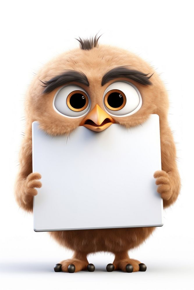 Sad owl holding board animal mammal eye.