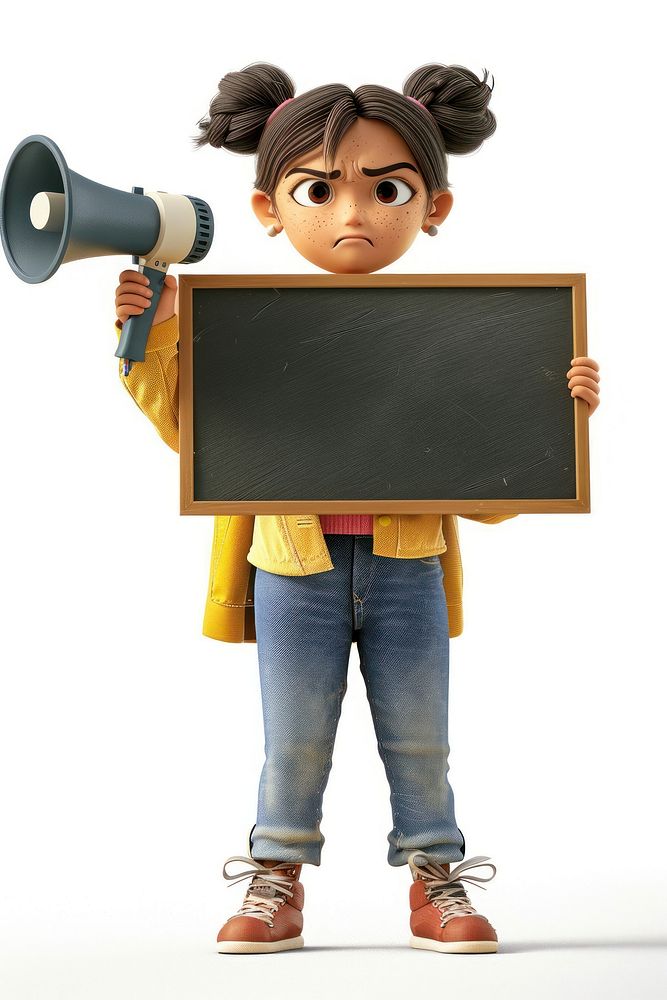 Angry Teenager holding board blackboard portrait standing.