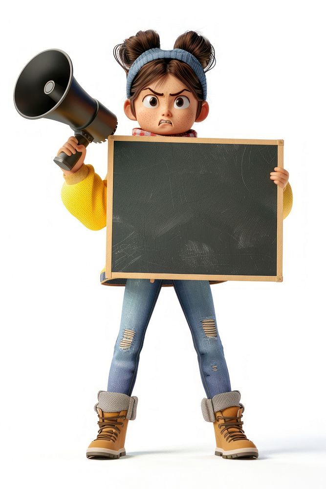 Angry Teenager holding board blackboard portrait standing.