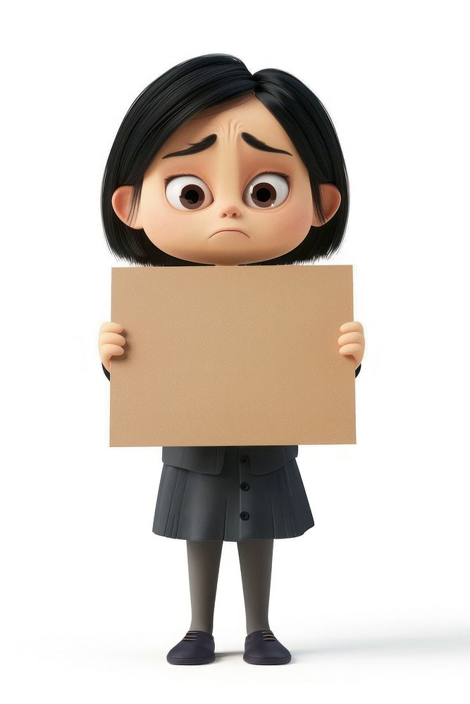 Depressed woman holding board cardboard standing person.
