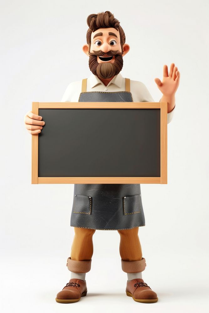 Happy man holding board blackboard portrait standing.