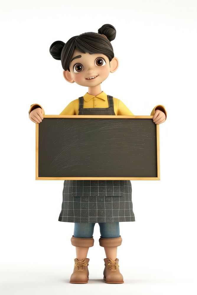 Happy woman holding board blackboard standing person.