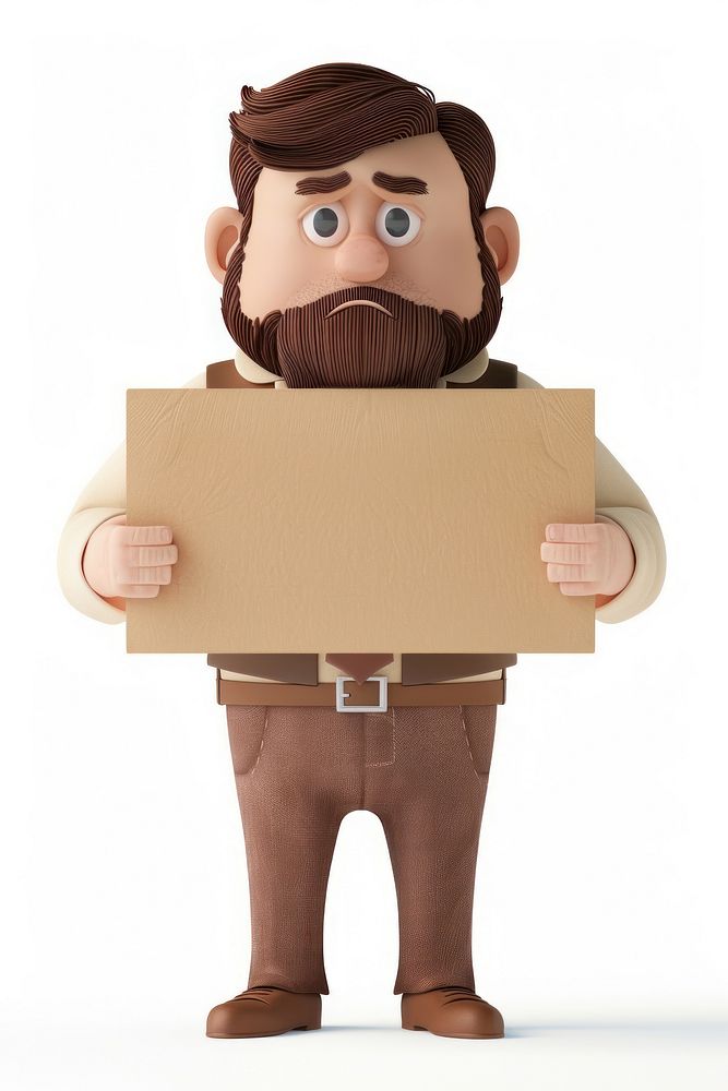 Tired Designer holding board cardboard standing person.