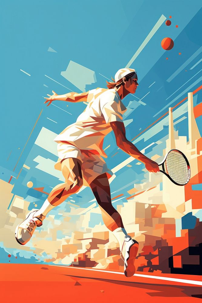 Tennis player sports racket ball.