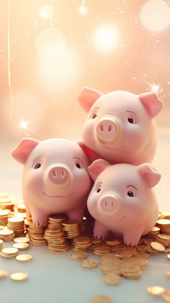 Piggy with gold coin cartoon mammal representation.