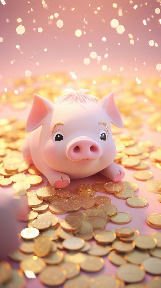 Piggy with gold coin cartoon mammal representation.