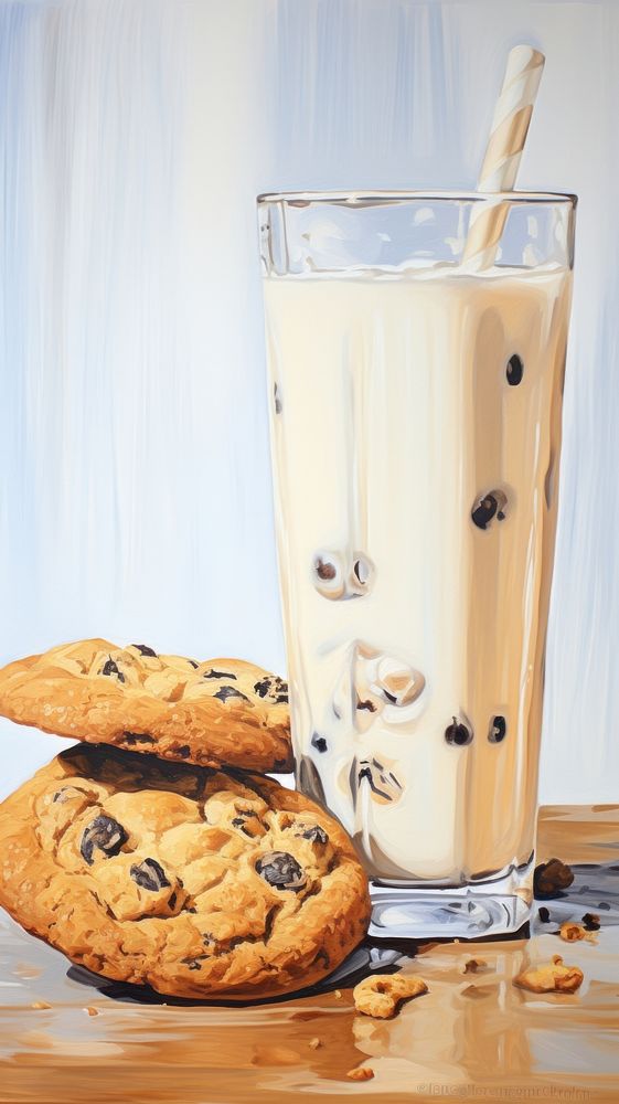 Cookie and milk drink food confectionery.