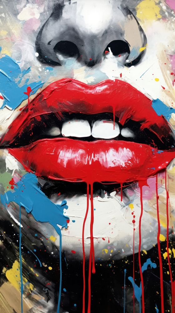 Lipstick art painting acrylic paint.