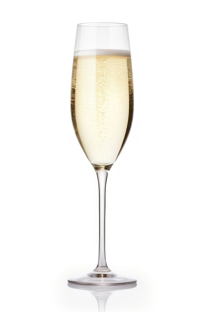 A white champange glass drink wine white background.
