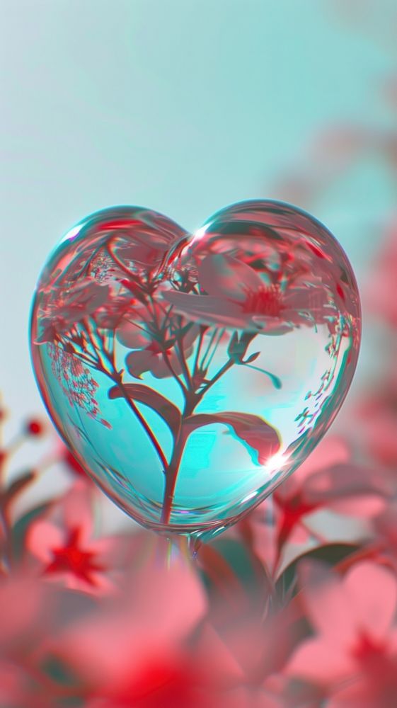 Heart bubble red transparent reflection.