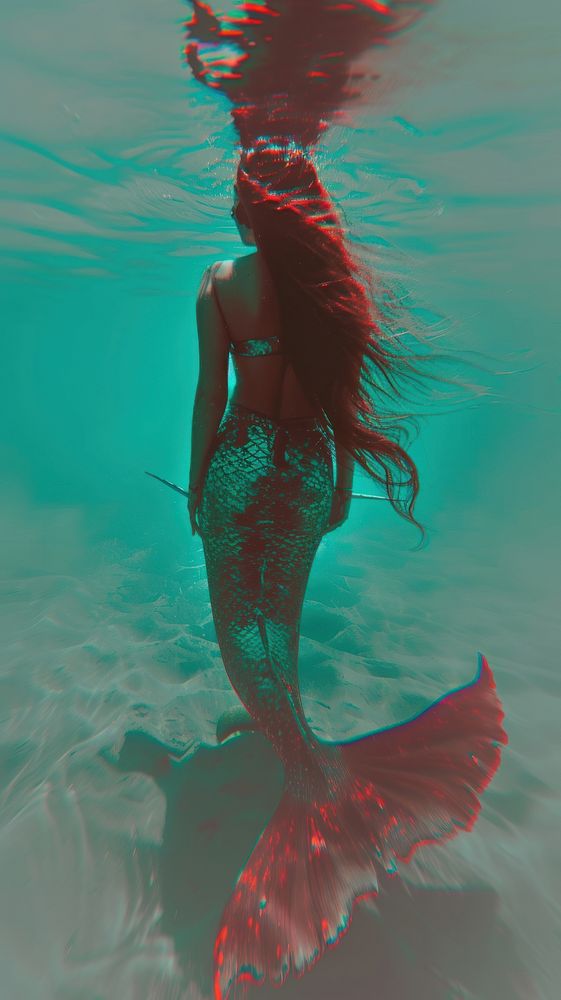 Mermaid underwater swimming outdoors.