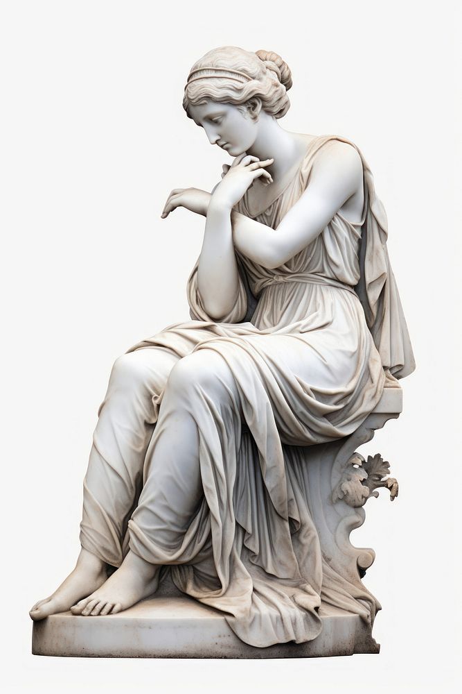 Greek sculpture woman statue art white background representation.