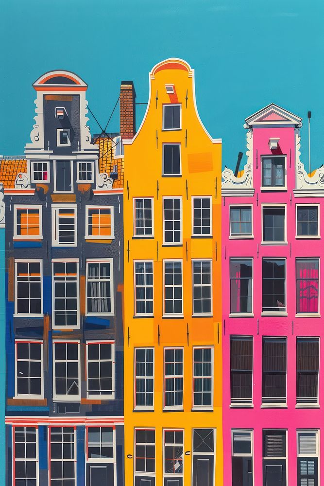 The buildings are brightly coloured architecture cityscape window.