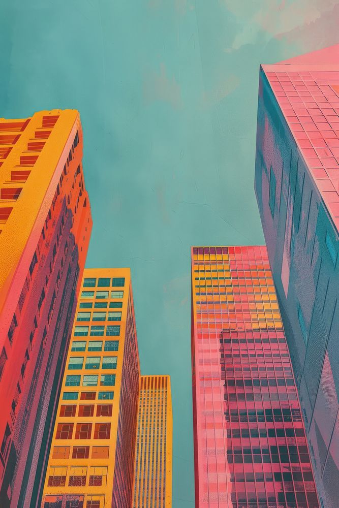 The buildings are brightly coloured architecture cityscape backgrounds.